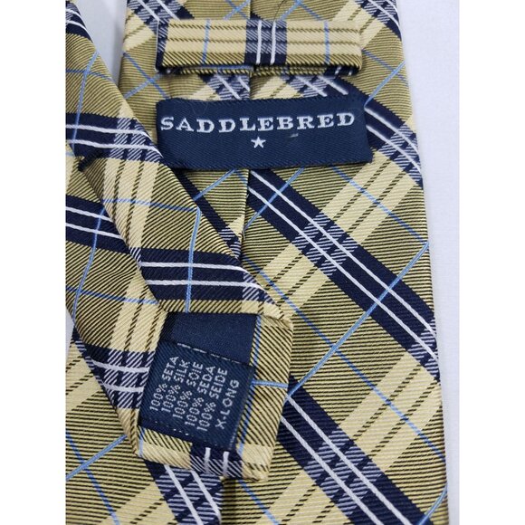 Saddlebred Mens Necktie lot of 3 Gold Navy Plaid Paisley Silk & Silk Blend ties - Picture 8 of 10